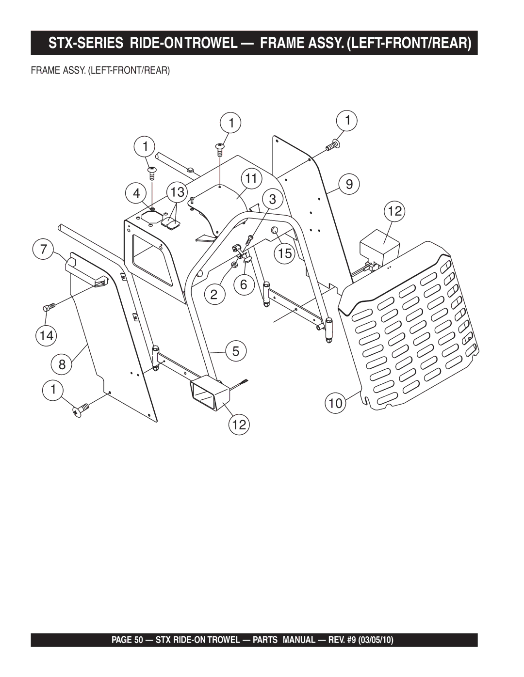 Multiquip STX55Y6, STX55J6 manual STX-SERIES RIDE-ONTROWEL Frame ASSY. LEFT-FRONT/REAR 