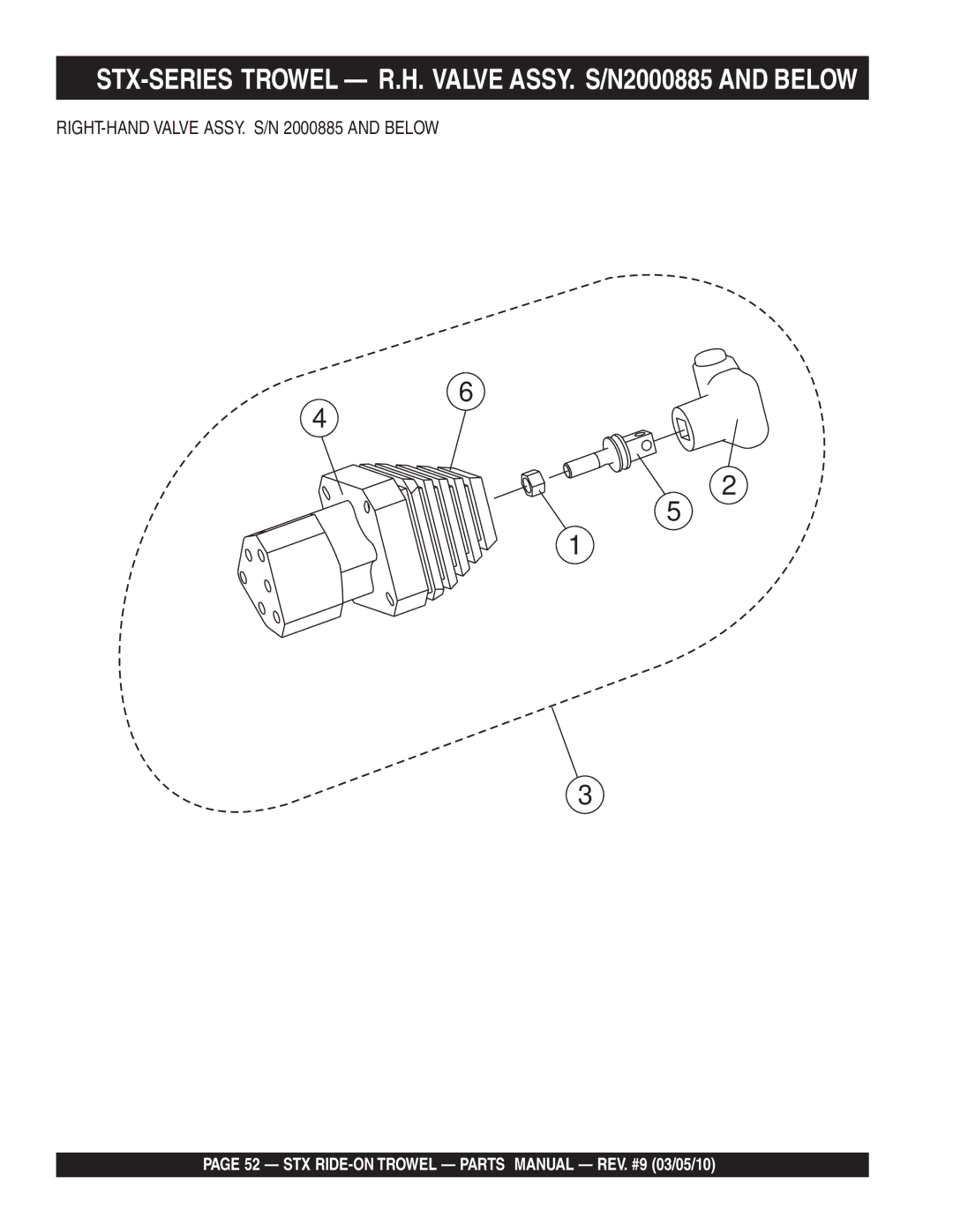 Multiquip STX55Y6 STX-SERIES Trowel R.H. Valve ASSY. S/N2000885 and below, RIGHT-HAND Valve ASSY. S/N 2000885 and below 