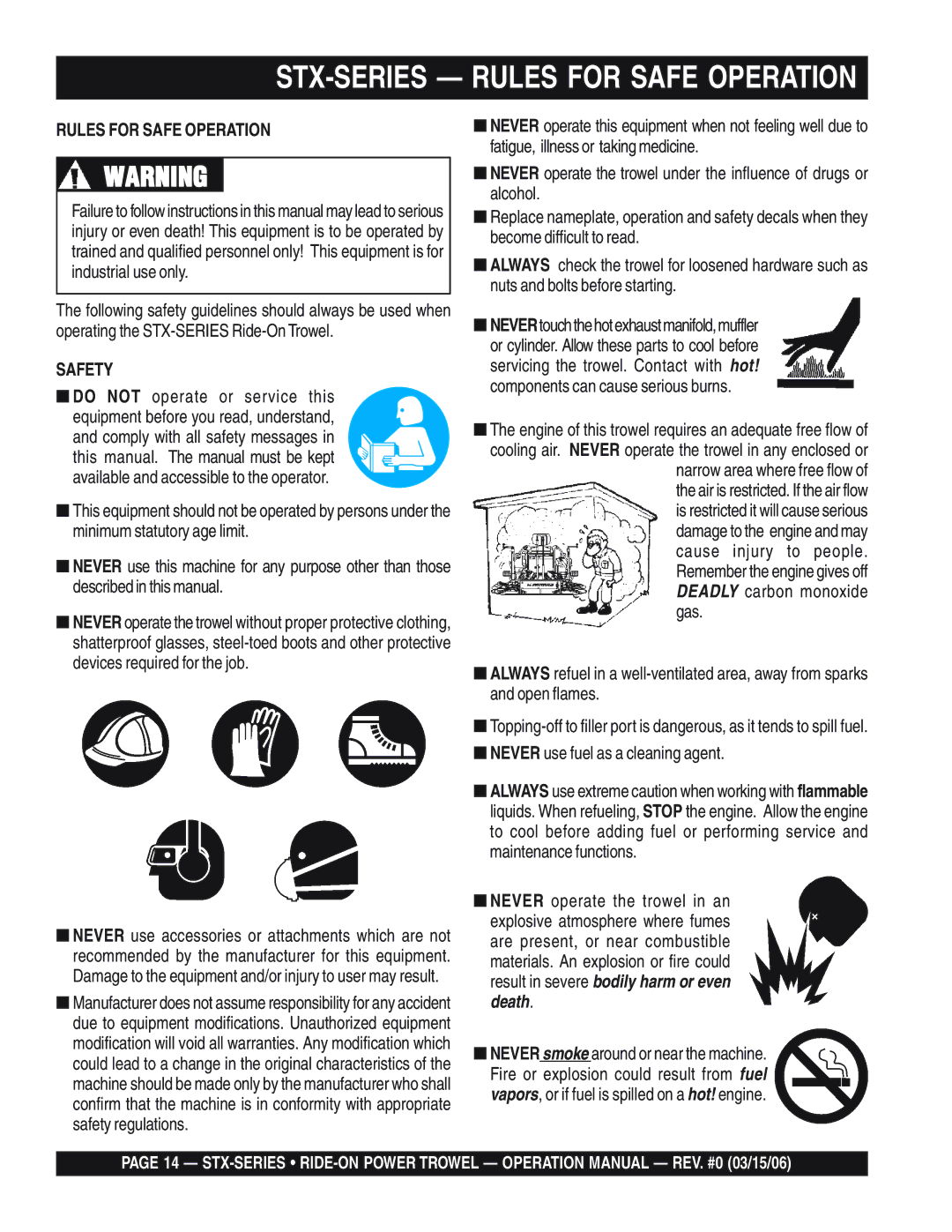 Multiquip STX55Y6 operation manual Fatigue, illness or taking medicine, Safety, Do not operate or service this 