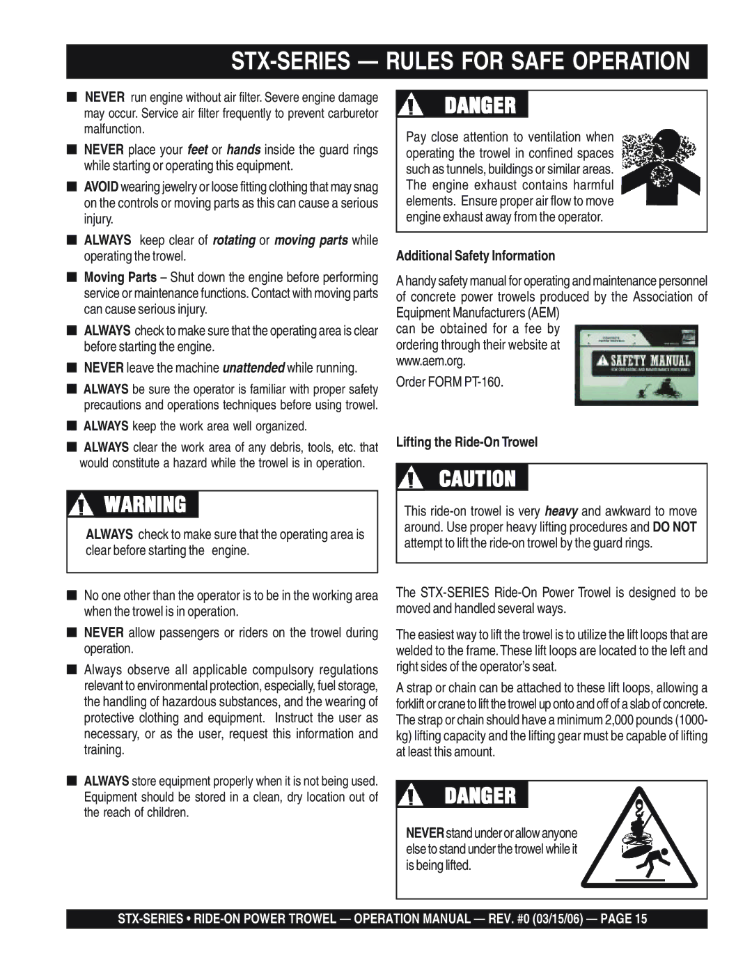 Multiquip STX55Y6 STX-SERIES Rules for Safe Operation, Always keep the work area well organized, Order Form PT-160 