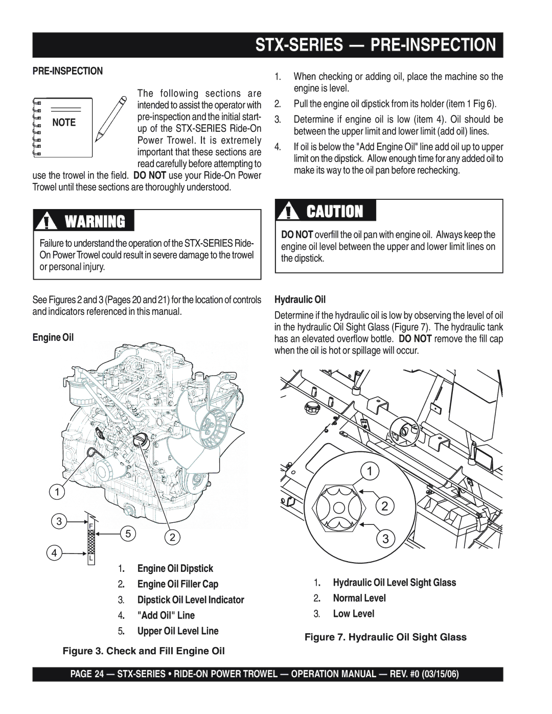 Multiquip STX55Y6 operation manual Stx-Series Pre-Inspection, Engine Oil, Hydraulic Oil 