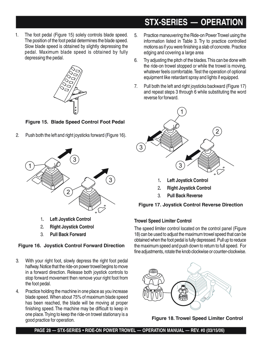 Multiquip STX55Y6 operation manual STX-SERIES Operation, Trowel Speed Limiter Control 