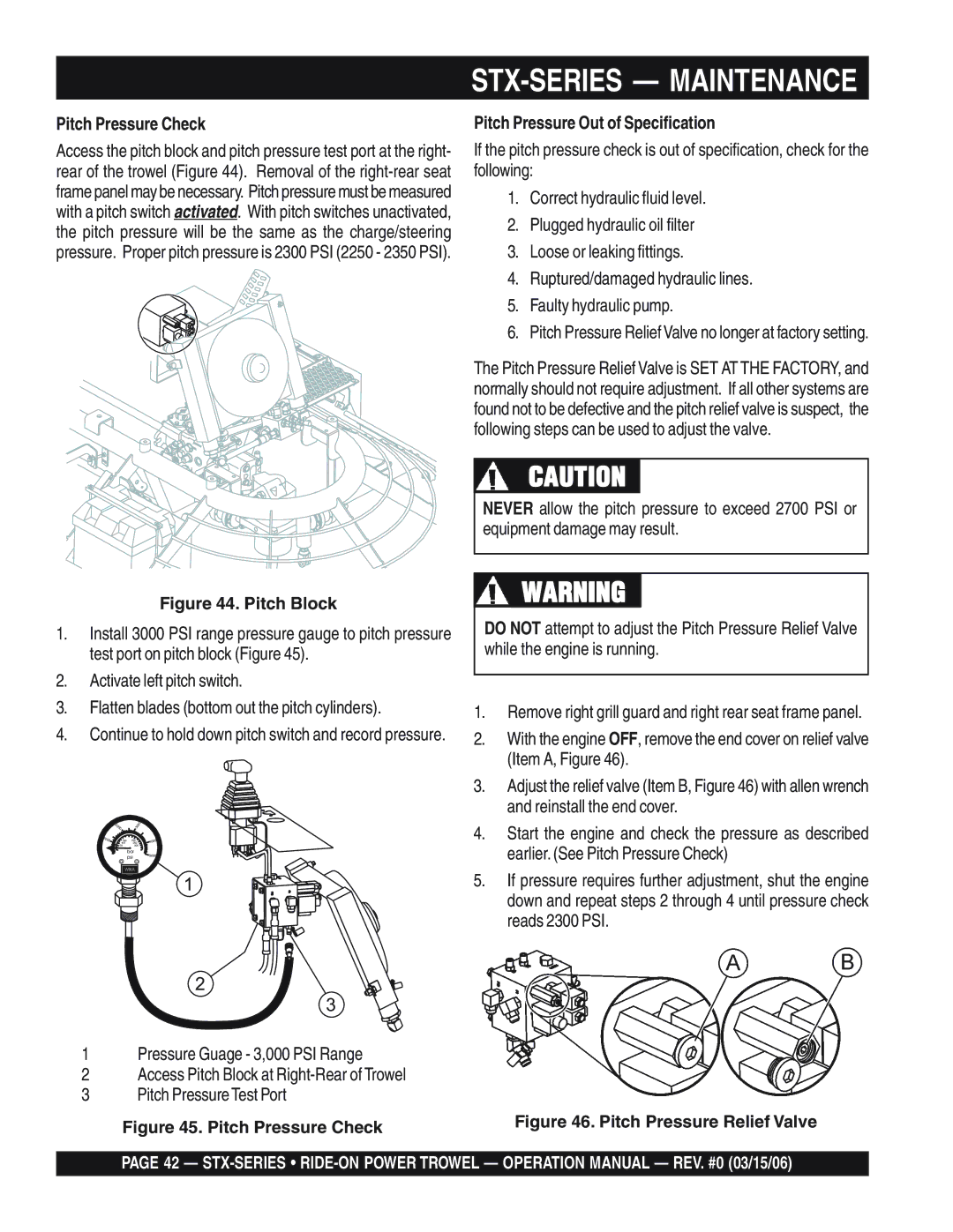 Multiquip STX55Y6 operation manual Pitch Pressure Check, Pitch Pressure Out of Specification 