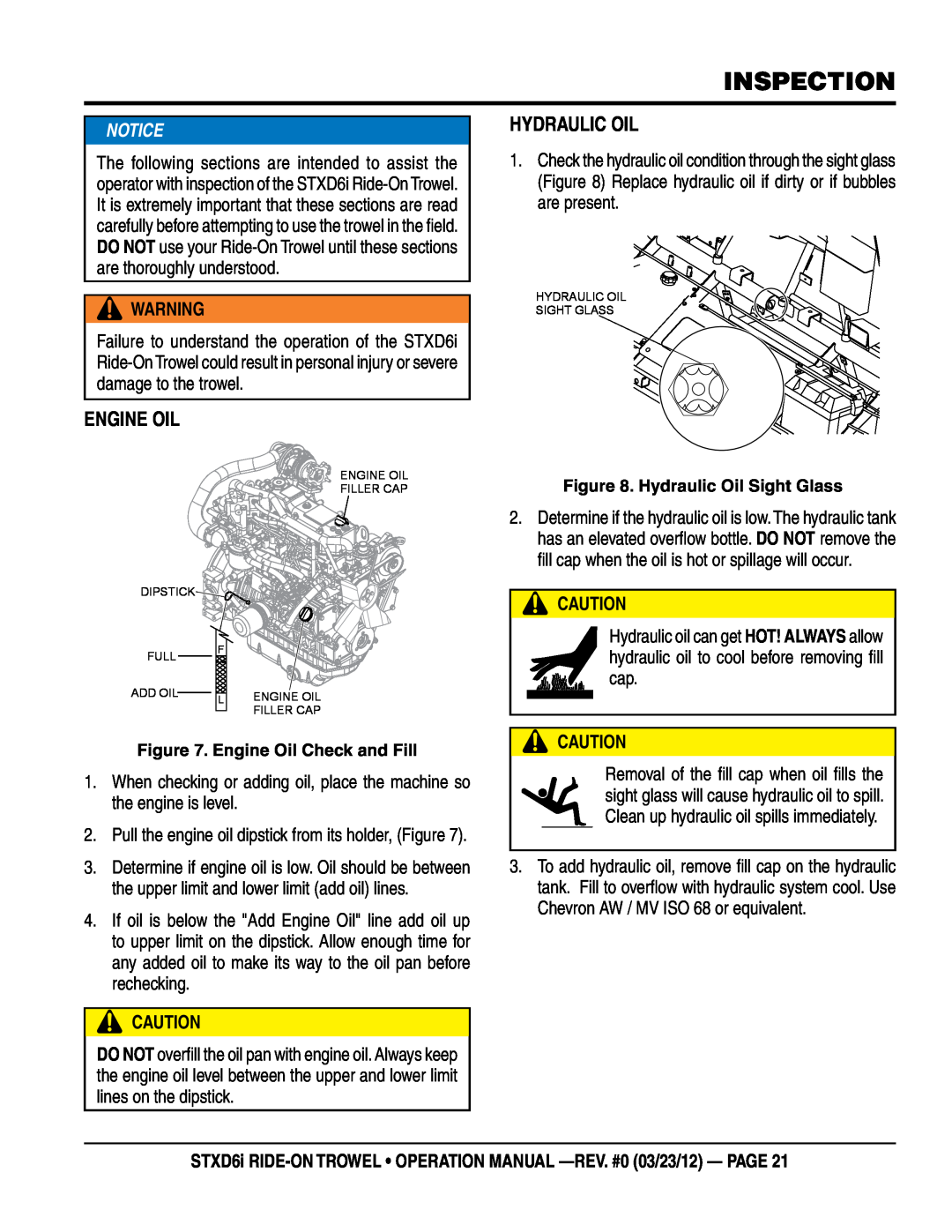 Multiquip inspection, Engine Oil, Hydraulic Oil, STXD6i RIDE-ON TROWEL operation manual -rev. #0 03/23/12 - page 