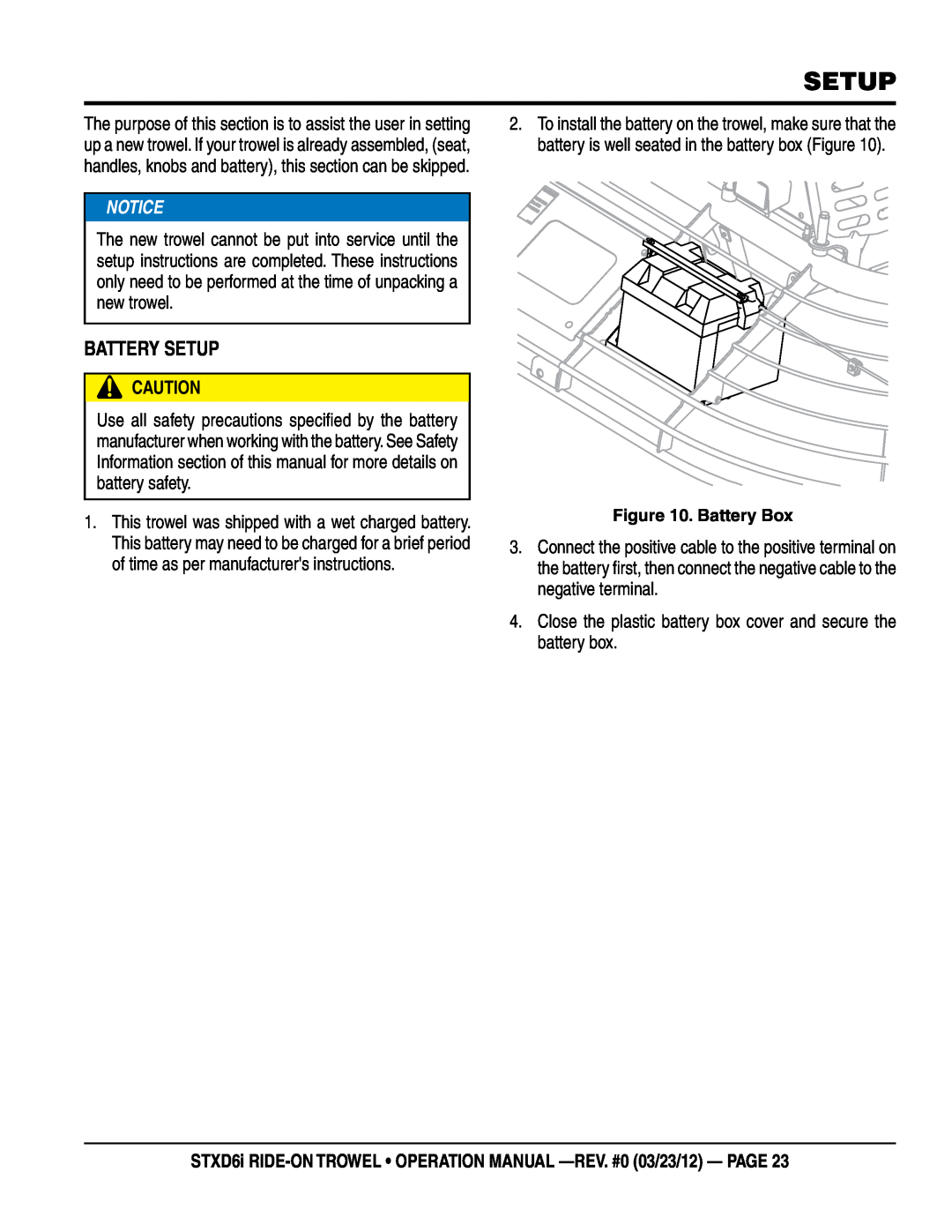 Multiquip setup, Battery Setup, STXD6i RIDE-ON TROWEL operation manual -rev. #0 03/23/12 - page 