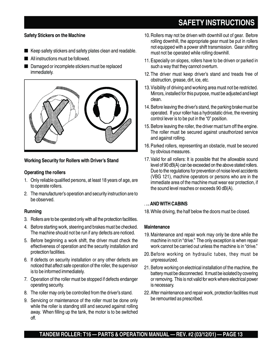 Multiquip T16 operation manual Safety Stickers on the Machine, Running, Maintenance 