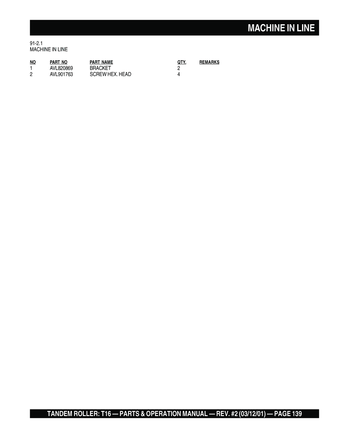 Multiquip T16 operation manual Machine in Line, Bracket 