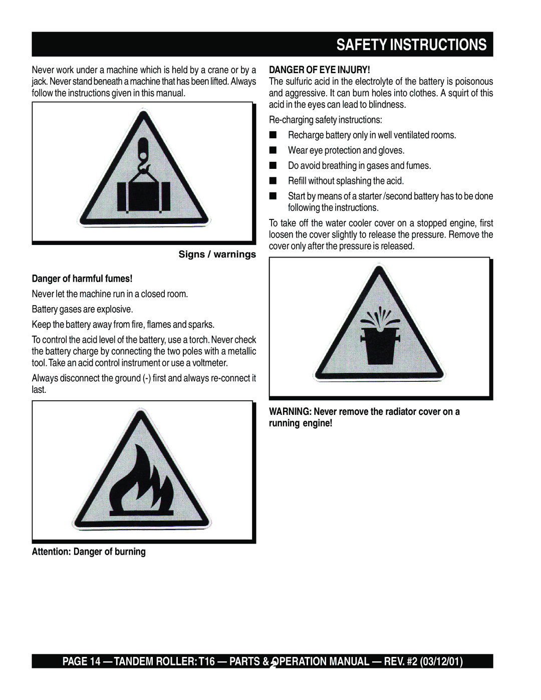 Multiquip T16 operation manual Signs / warnings 