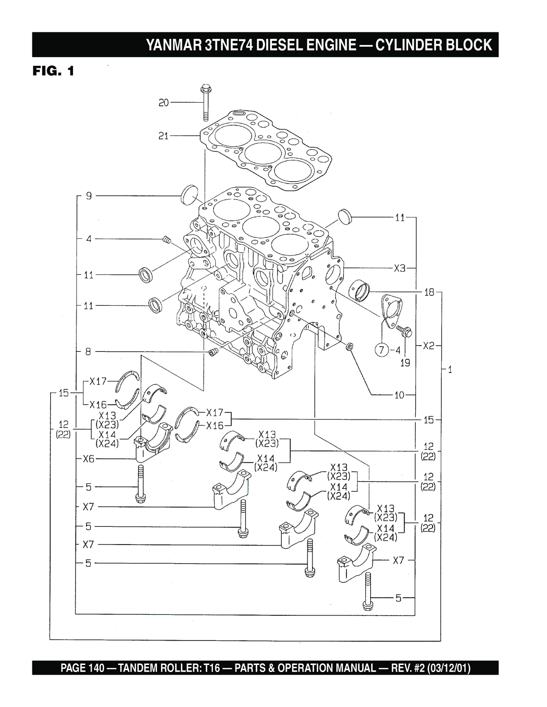 Multiquip T16 operation manual Yanmar 3TNE74 Diesel Engine Cylinder Block 