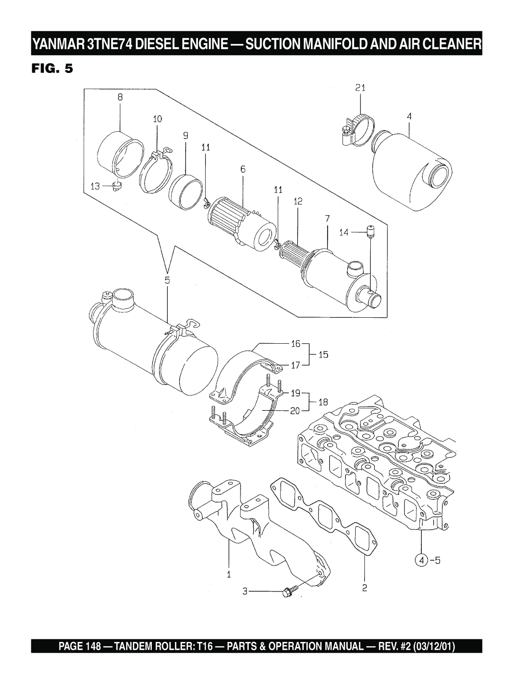 Multiquip T16 operation manual Yanmar 3TNE74 Diesel Engine Suction Manifold and AIR Cleaner 