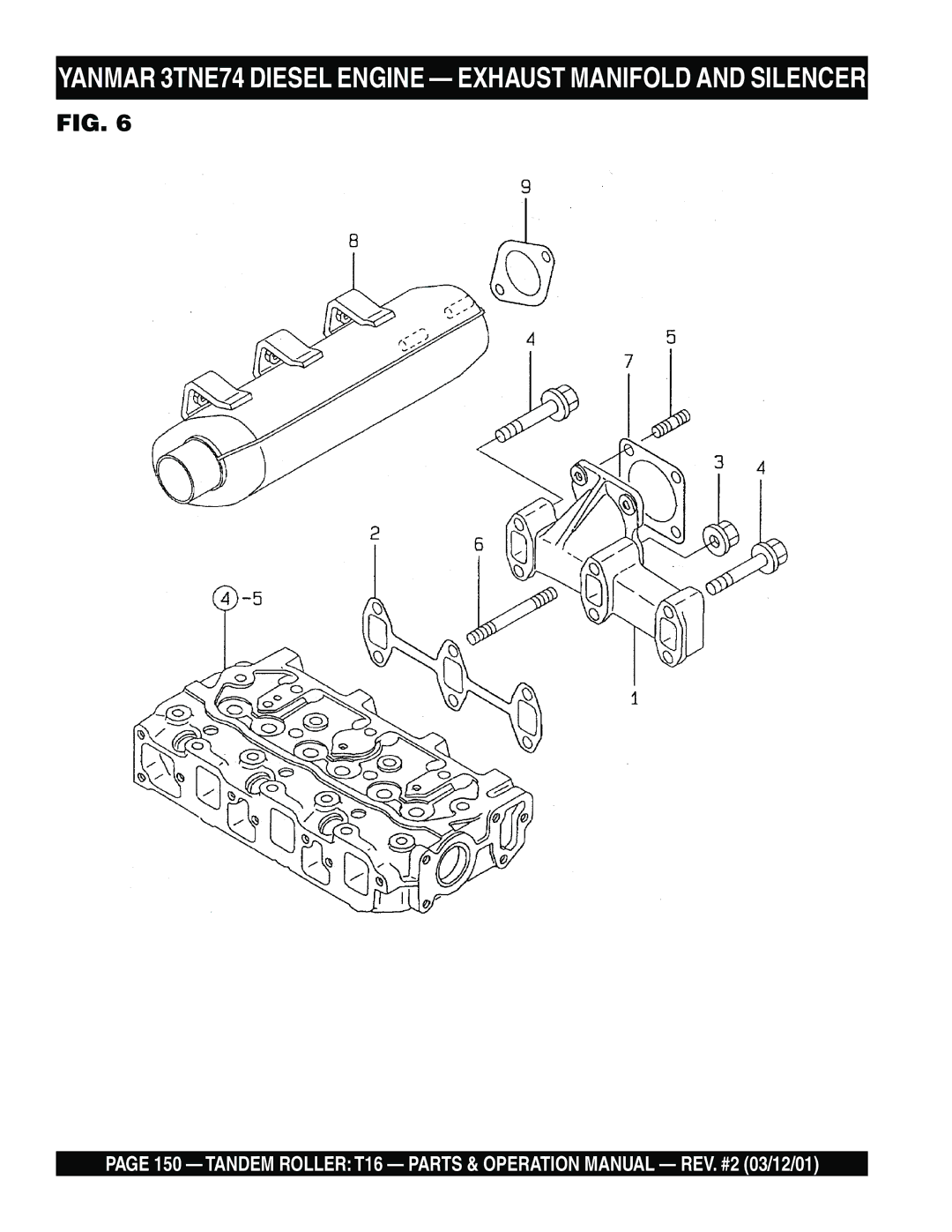 Multiquip T16 operation manual Yanmar 3TNE74 Diesel Engine Exhaust Manifold and Silencer 