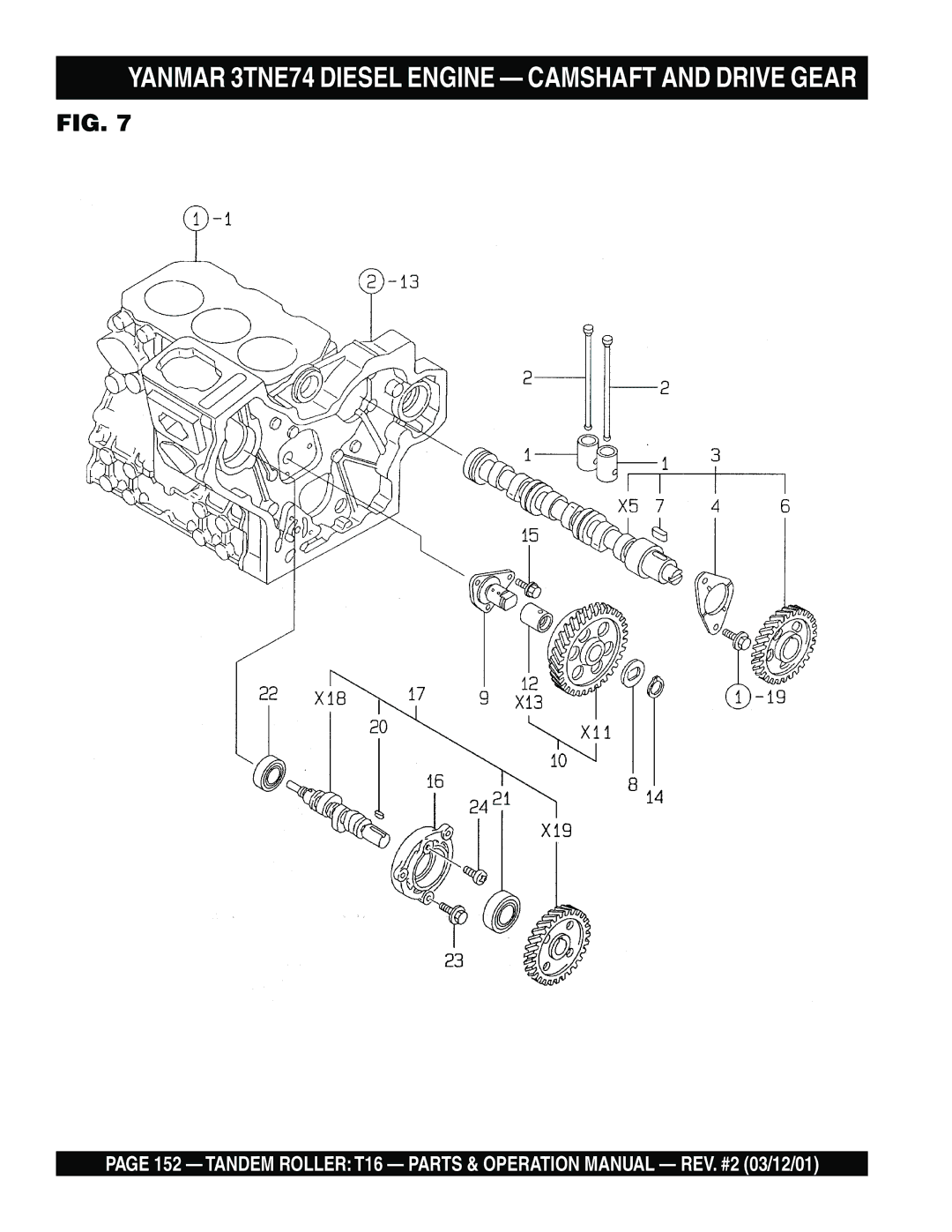 Multiquip T16 operation manual Yanmar 3TNE74 Diesel Engine Camshaft and Drive Gear 