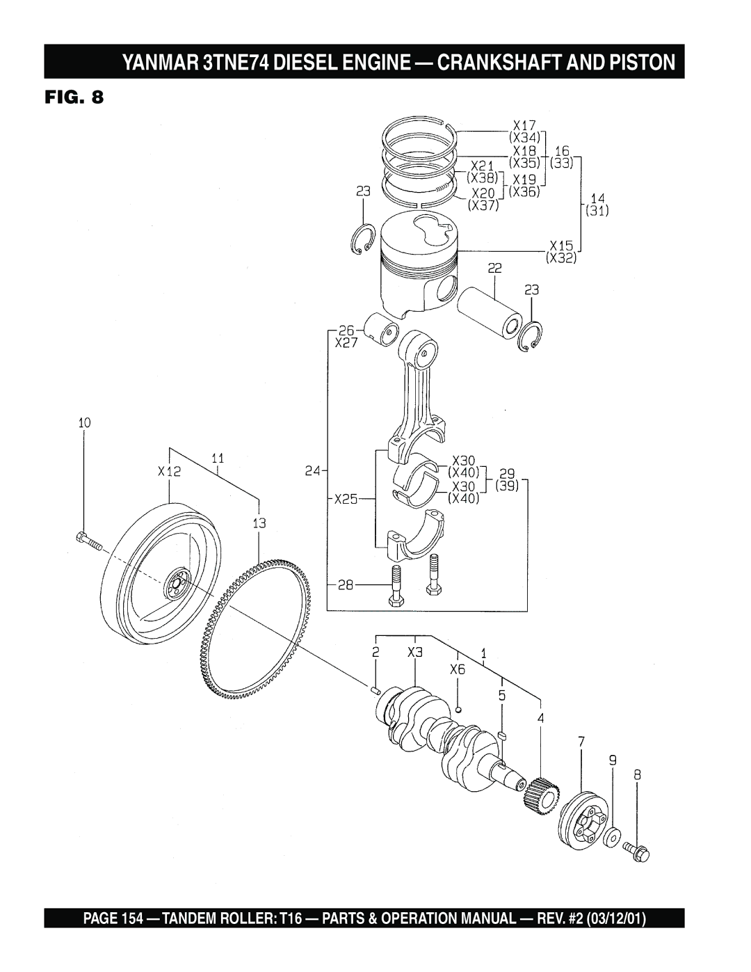 Multiquip T16 operation manual Yanmar 3TNE74 Diesel Engine Crankshaft and Piston 