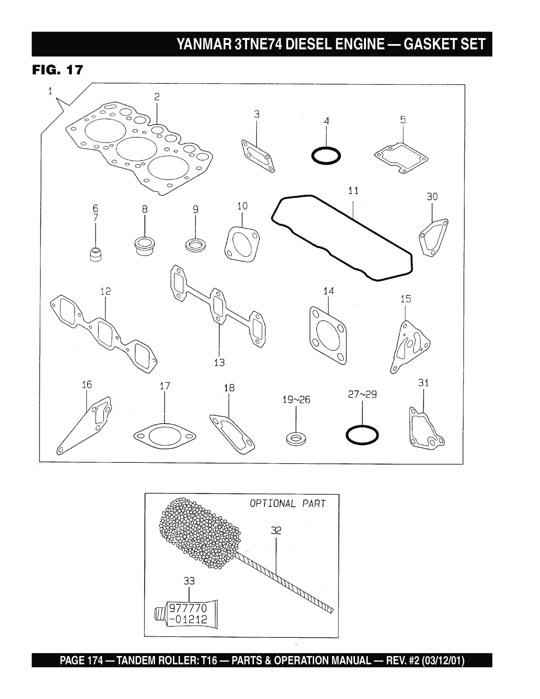 Multiquip T16 operation manual Yanmar 3TNE74 Diesel Engine Gasket SET 