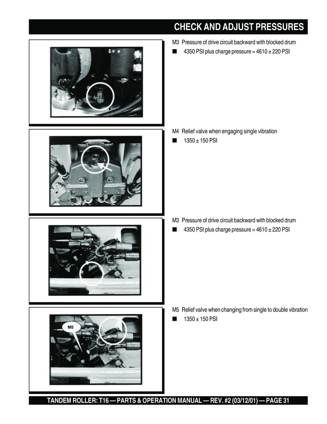 Multiquip T16 operation manual Check and Adjust Pressures 