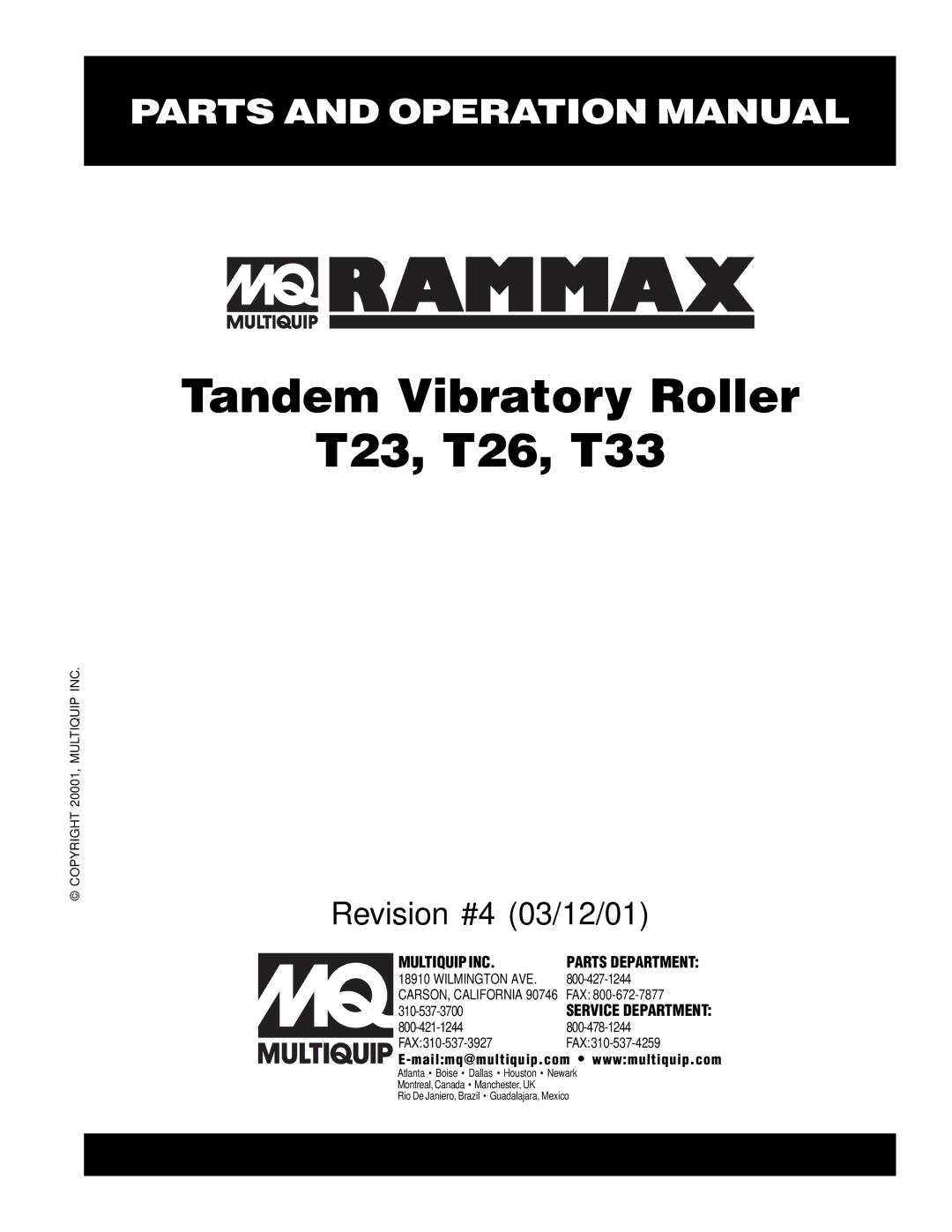 Multiquip operation manual Tandem Vibratory Roller T23, T26, T33 