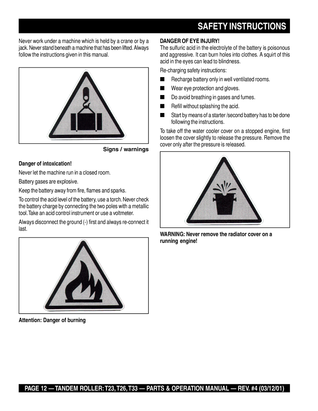 Multiquip T23 operation manual Signs / warnings 