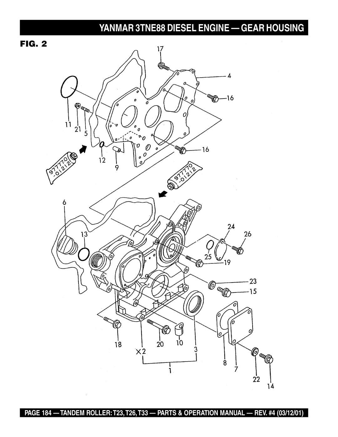 Multiquip T23 operation manual Yanmar 3TNE88 Diesel Engine Gear Housing 