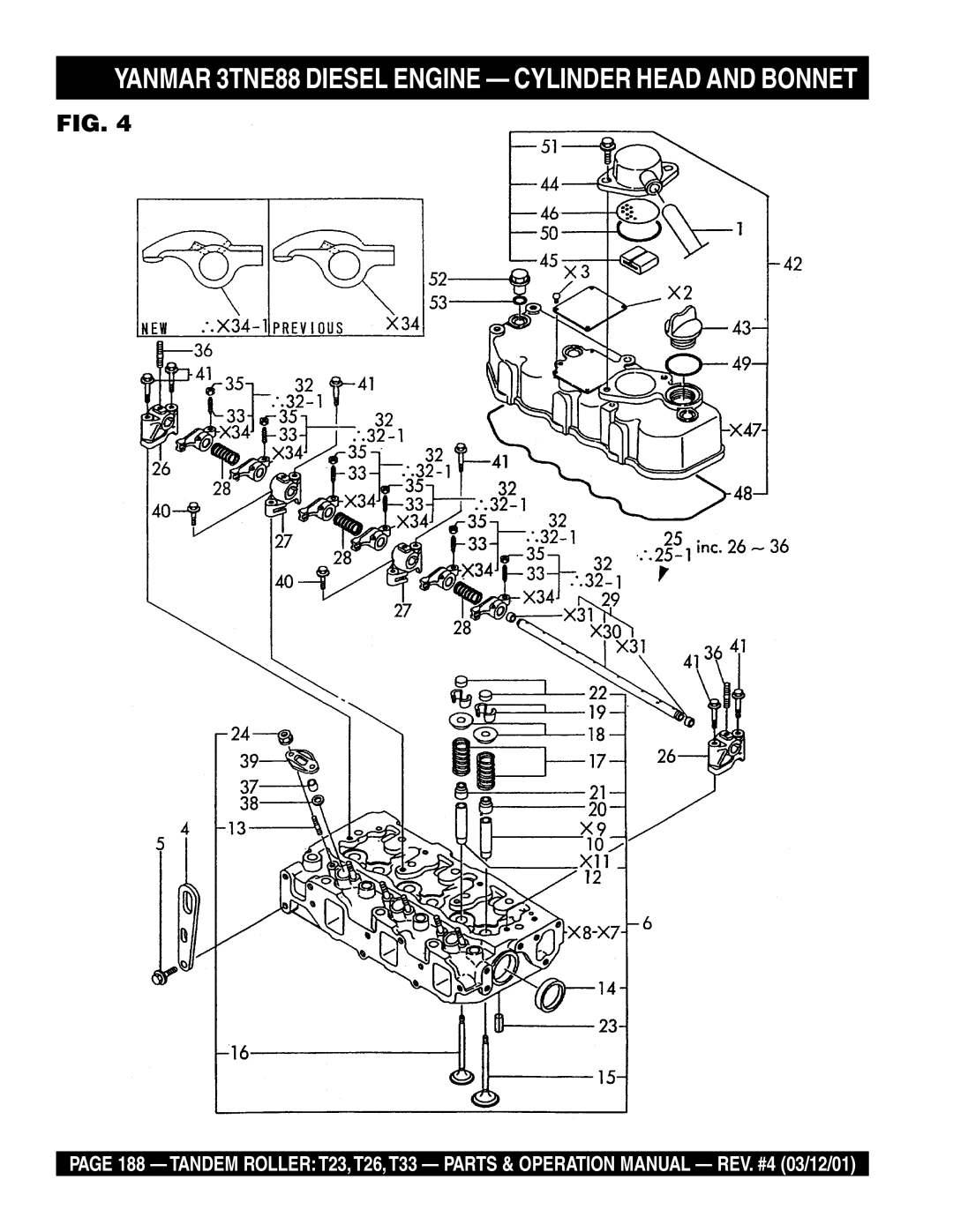 Multiquip T23 operation manual Yanmar 3TNE88 Diesel Engine Cylinder Head and Bonnet 