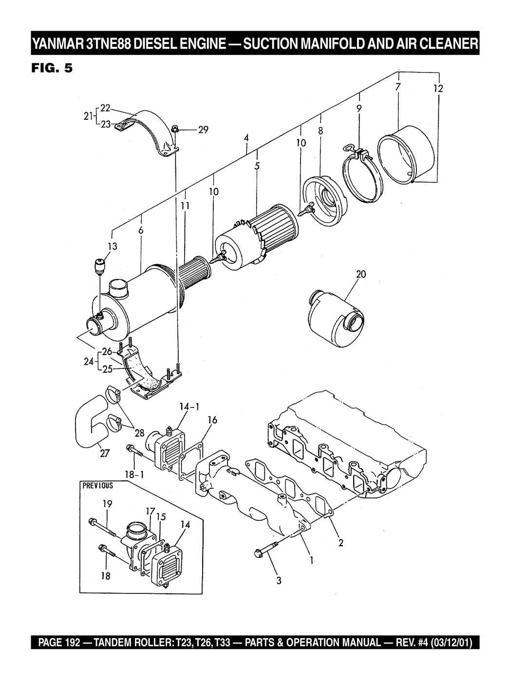 Multiquip T23 operation manual Yanmar 3TNE88 Diesel Engine Suction Manifold and AIR Cleaner 