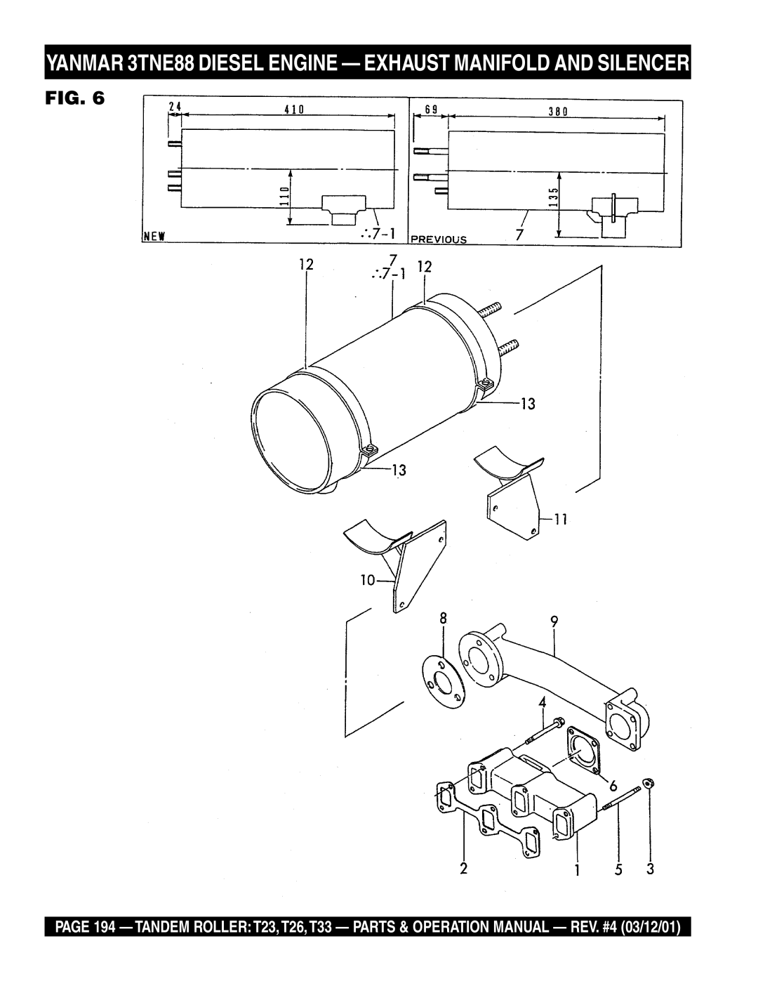 Multiquip T23 operation manual Yanmar 3TNE88 Diesel Engine Exhaust Manifold and Silencer 