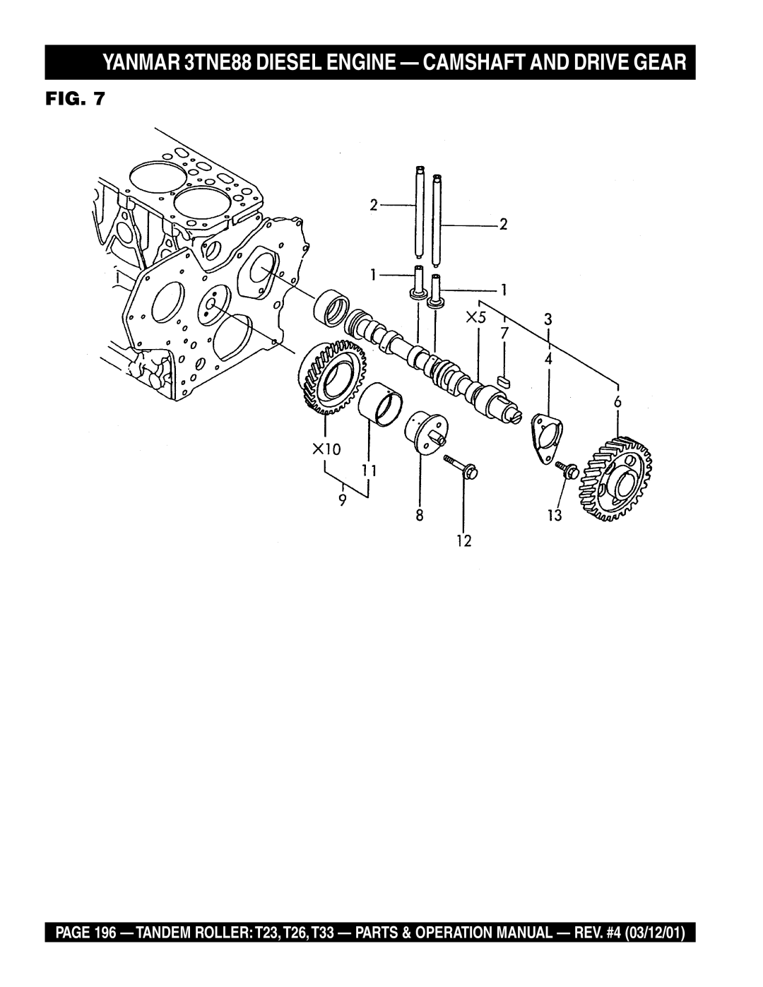 Multiquip T23 operation manual Yanmar 3TNE88 Diesel Engine Camshaft and Drive Gear 