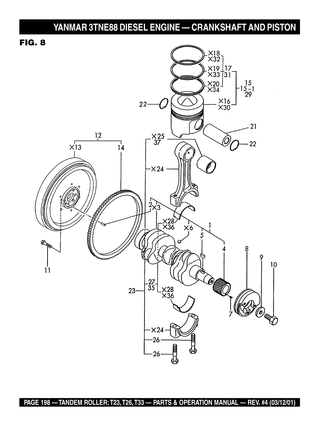 Multiquip T23 operation manual Yanmar 3TNE88 Diesel Engine Crankshaft and Piston 