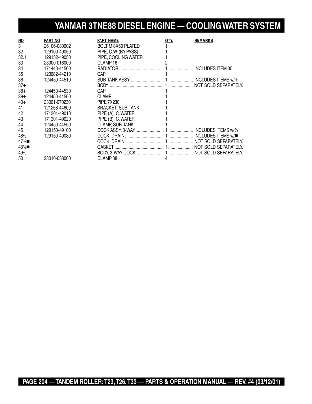 Multiquip T23 Pipe, C.W. By-Pass, PIPE, Cooling Water, Includes Item, Cap, Bracket, Sub-Tank, Pipe A, C. Water 