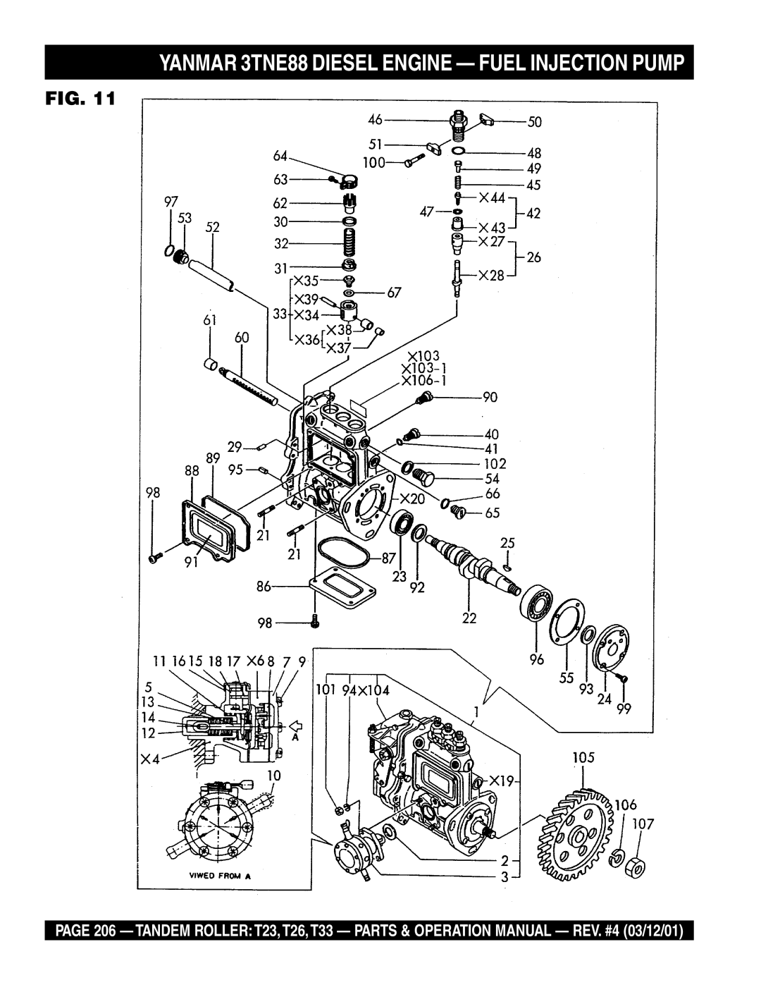 Multiquip T23 operation manual Yanmar 3TNE88 Diesel Engine Fuel Injection Pump 