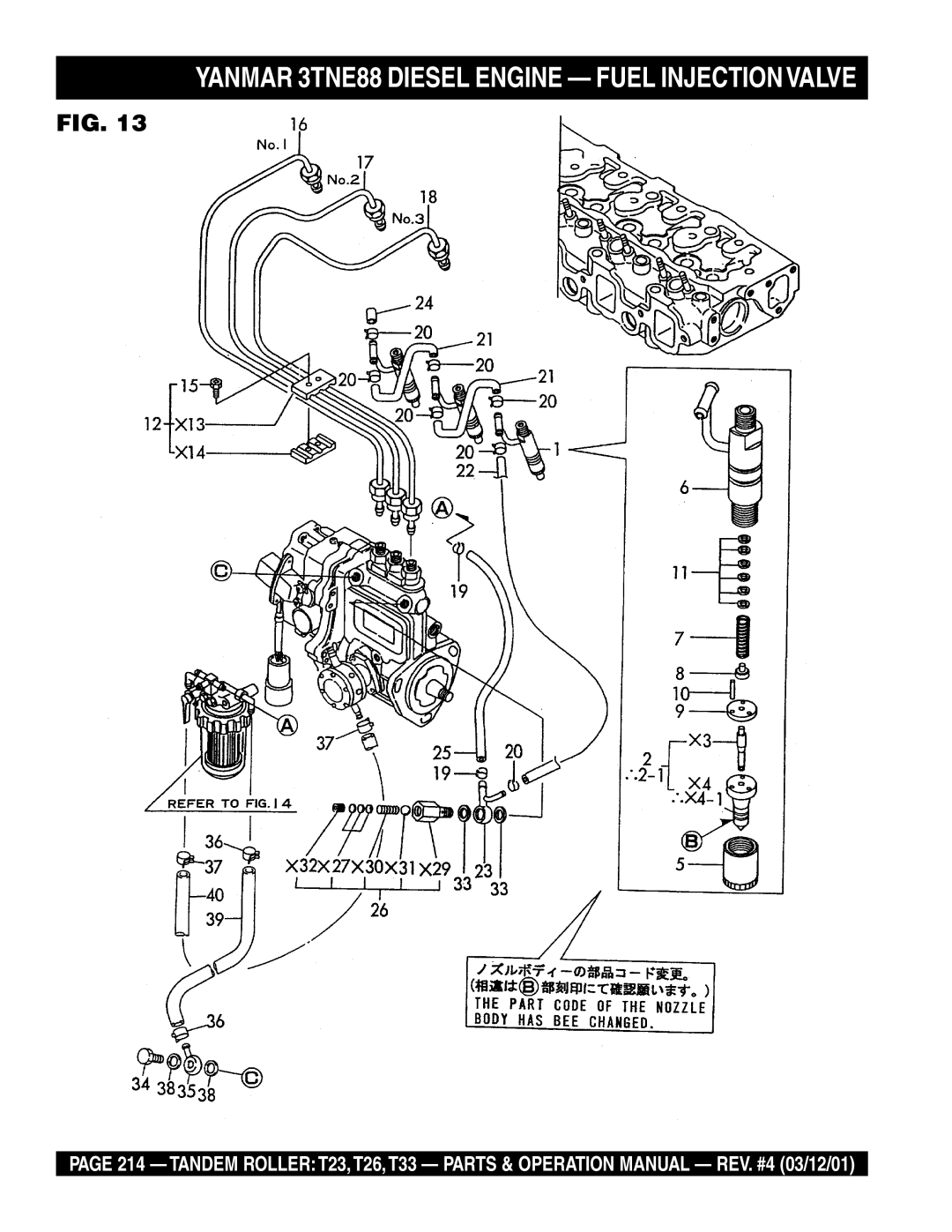 Multiquip T23 operation manual Yanmar 3TNE88 Diesel Engine Fuel Injectionvalve 