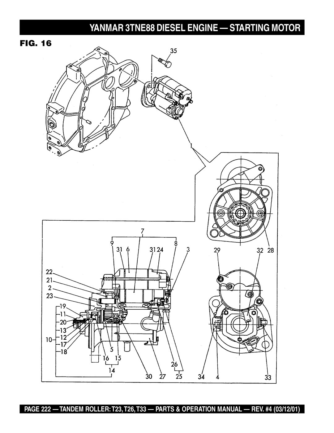 Multiquip T23 operation manual Yanmar 3TNE88 Diesel Engine Starting Motor 