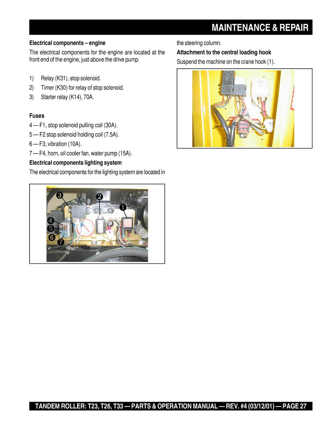 Multiquip T23 operation manual Electrical components engine, Fuses, Electrical components lighting system 