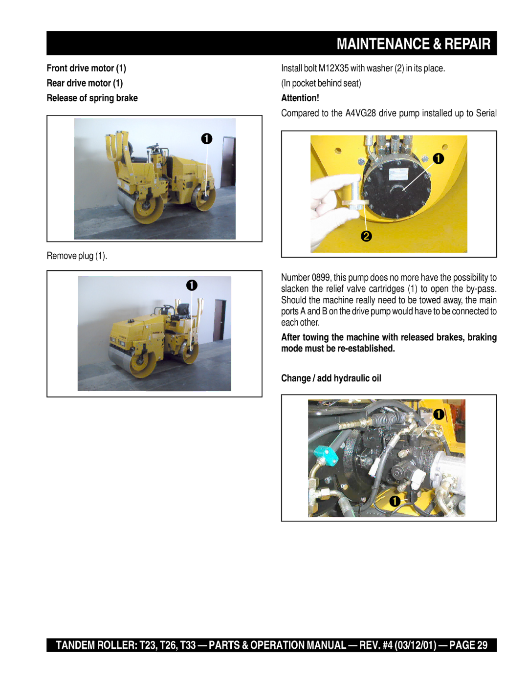 Multiquip T23 operation manual Front drive motor Rear drive motor Release of spring brake 