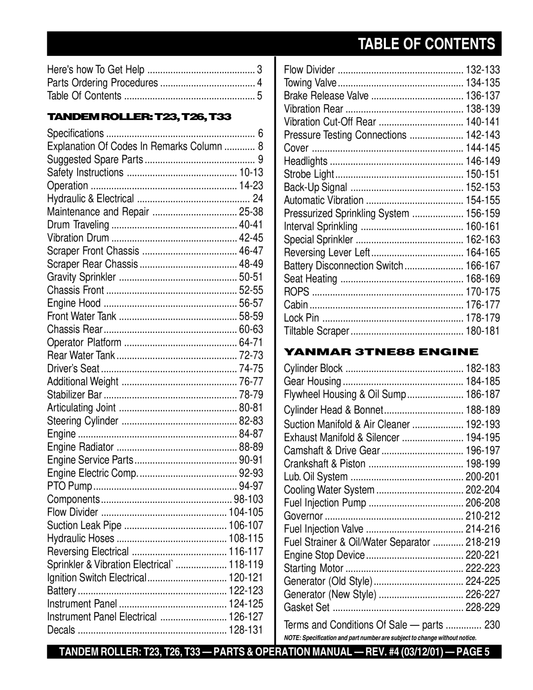 Multiquip T23 operation manual Table of Contents 