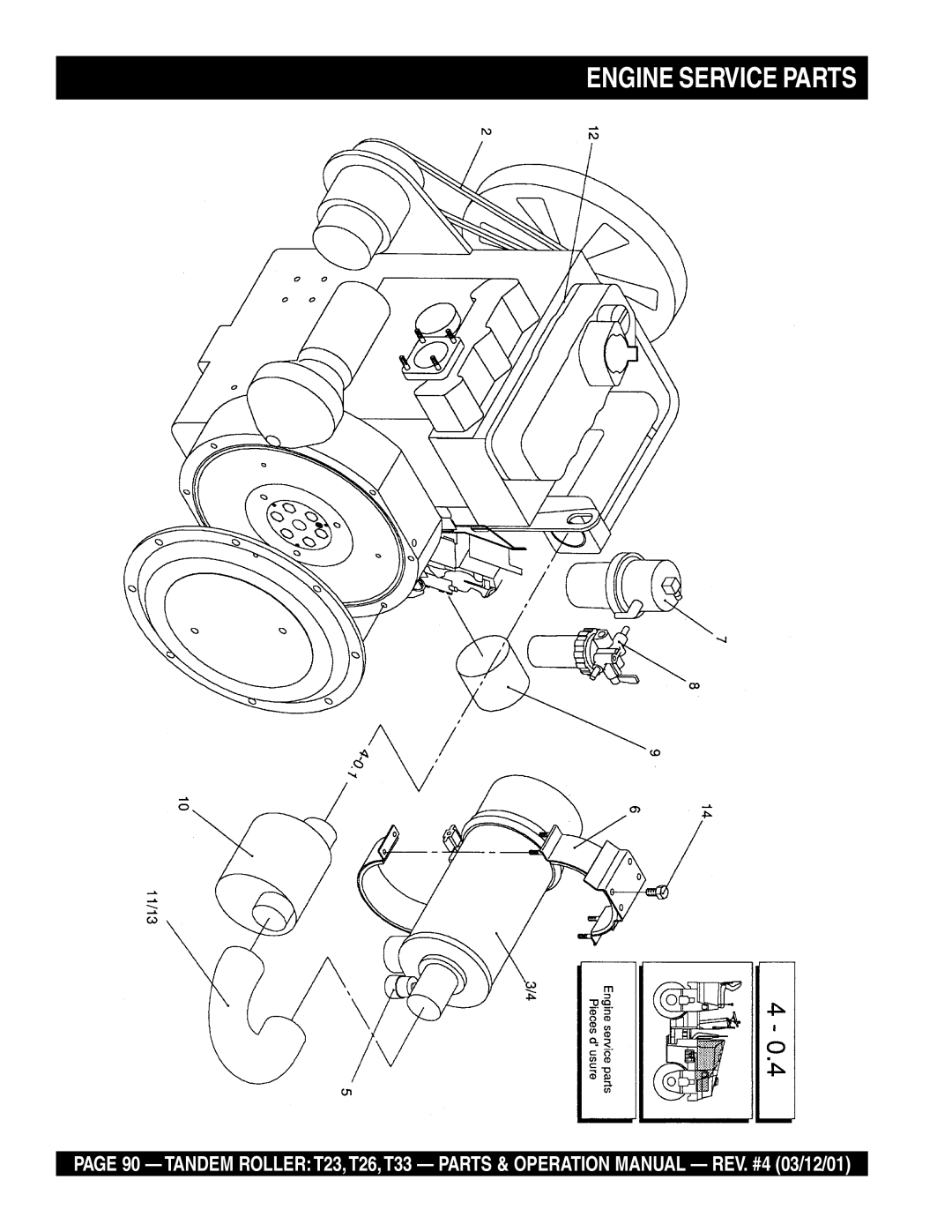 Multiquip T23 operation manual Engine Service Parts 