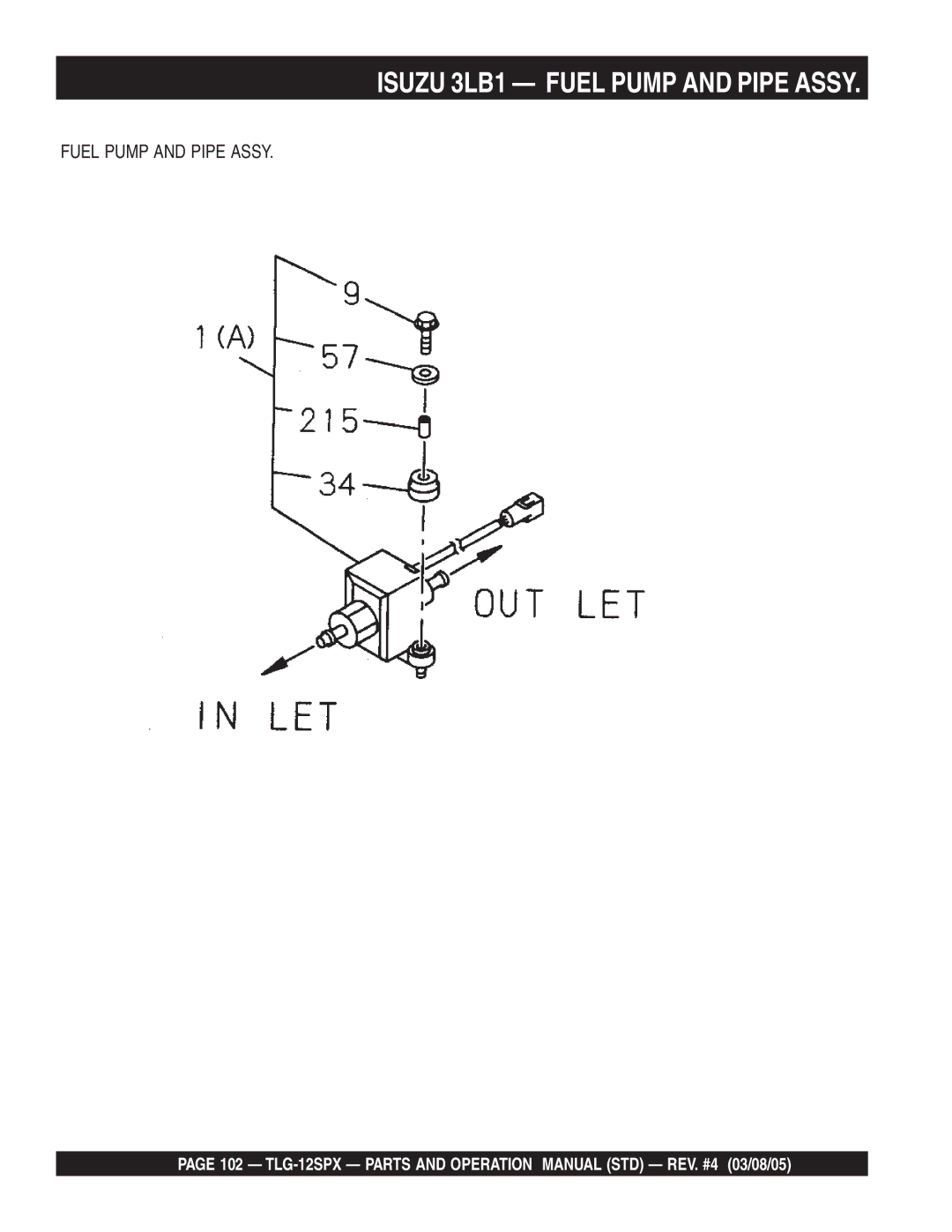 Multiquip TLG-12SPX operation manual Isuzu 3LB1 Fuel Pump and Pipe Assy 