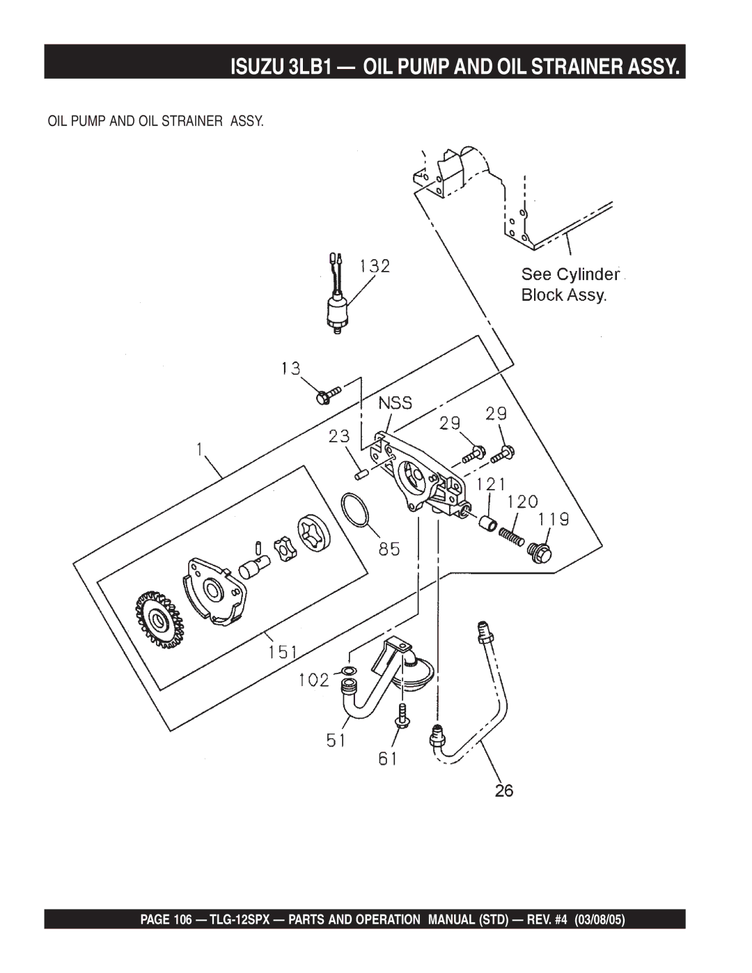 Multiquip TLG-12SPX operation manual Isuzu 3LB1 OIL Pump and OIL Strainer Assy 