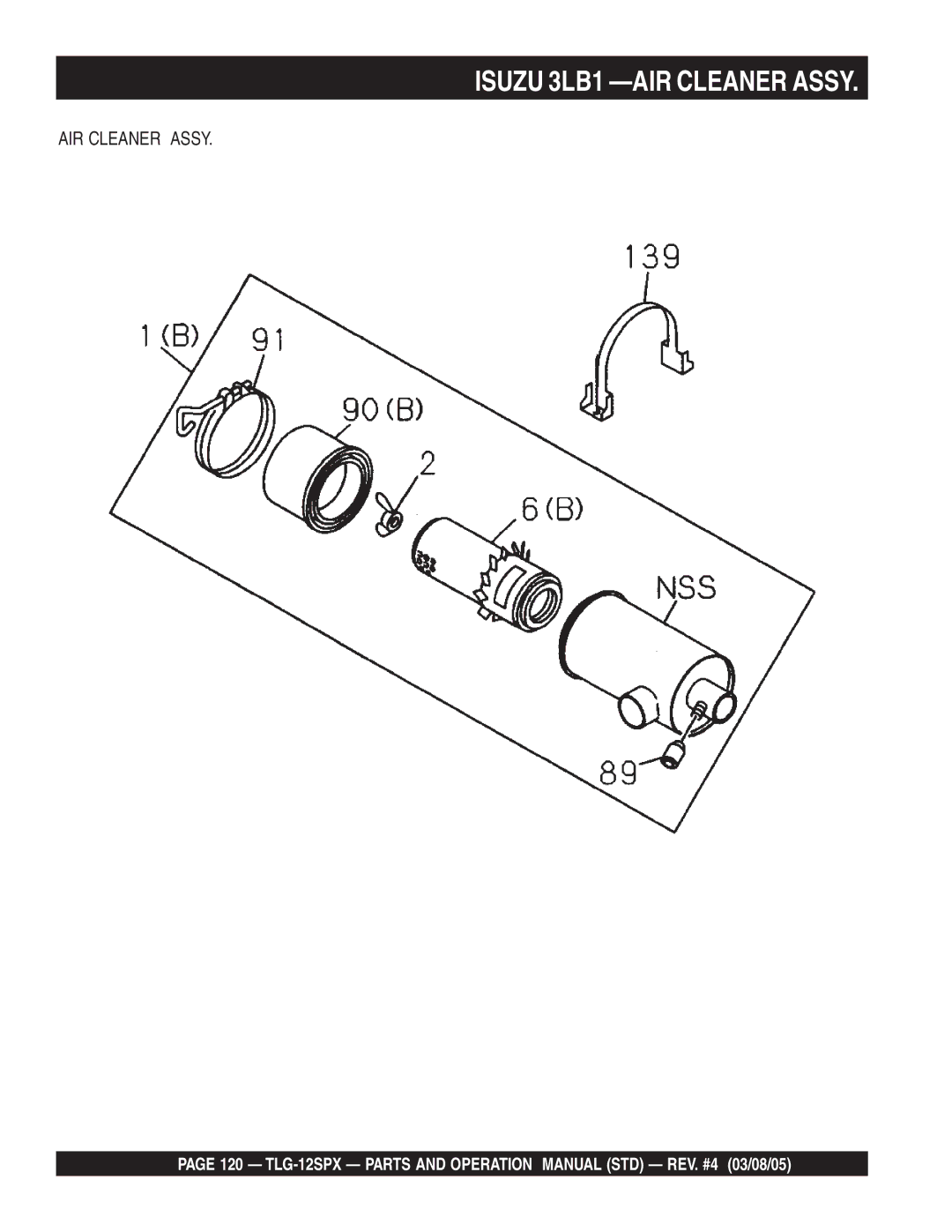 Multiquip TLG-12SPX operation manual Isuzu 3LB1 -AIR Cleaner Assy 
