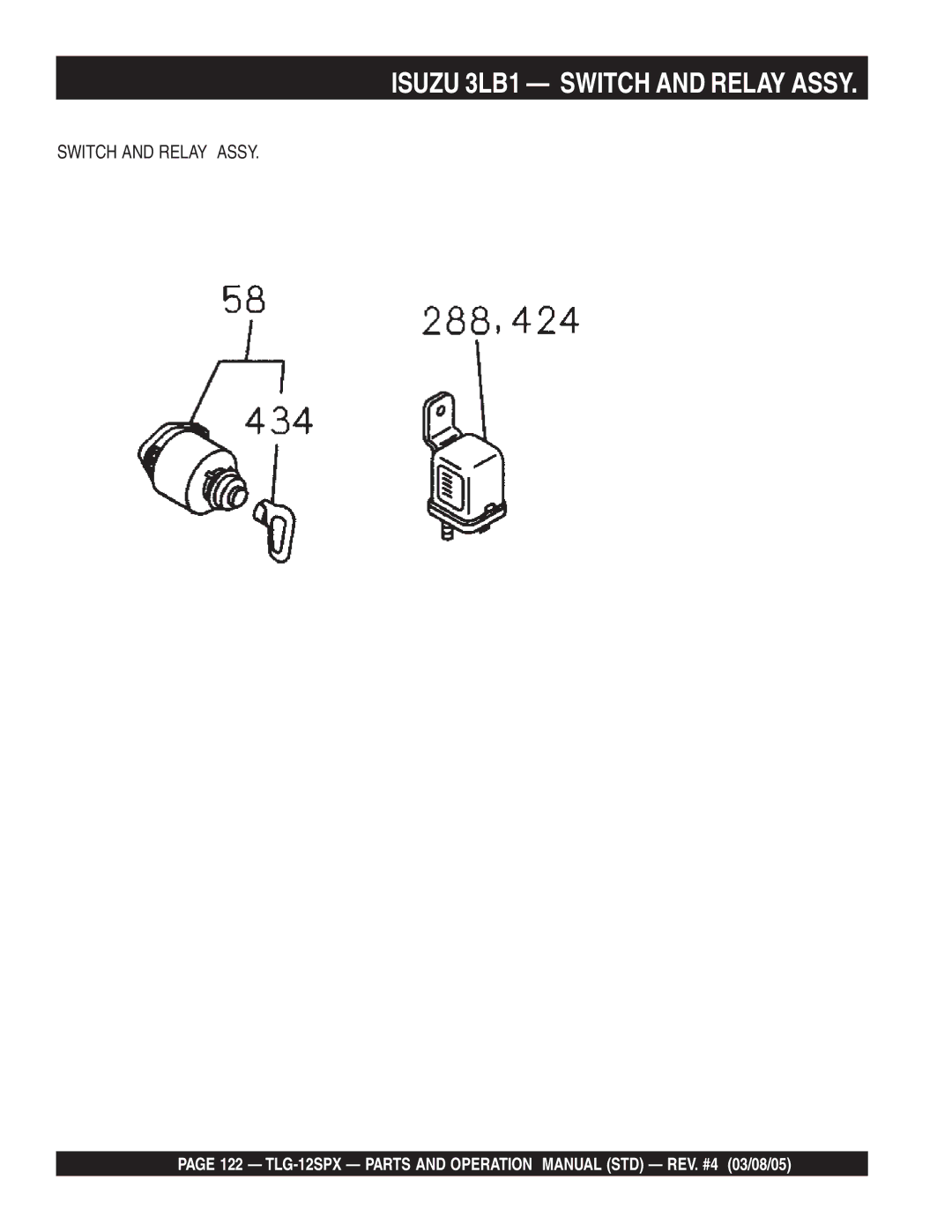 Multiquip TLG-12SPX operation manual Isuzu 3LB1 Switch and Relay Assy 