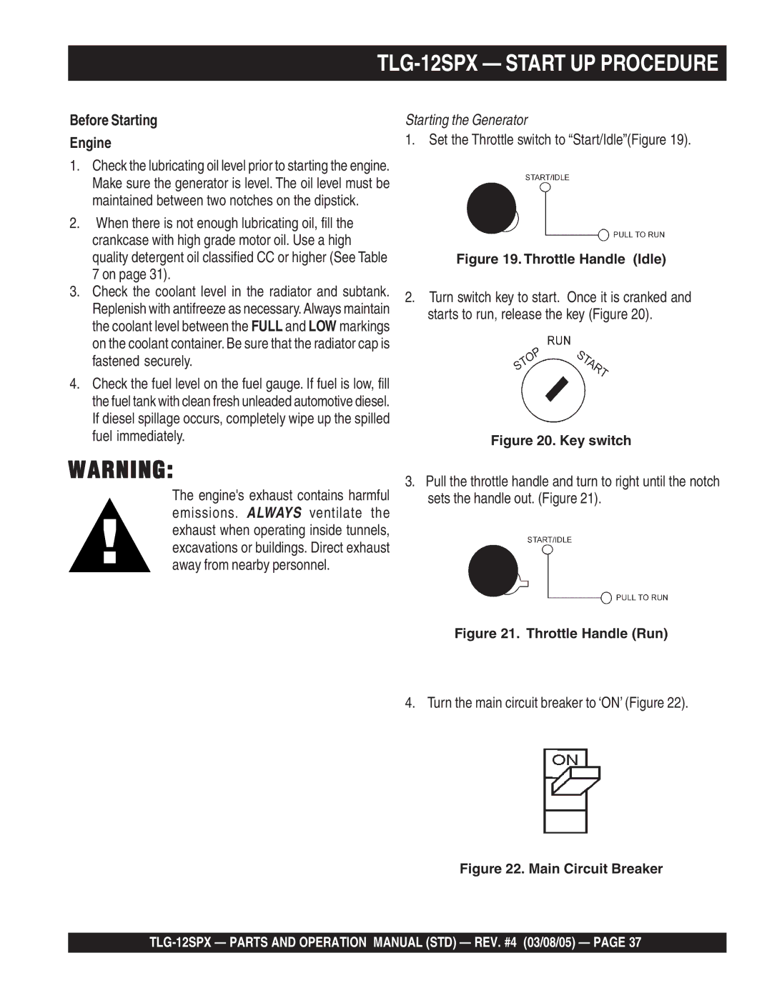 Multiquip operation manual TLG-12SPX Start UP Procedure, Before Starting Engine 