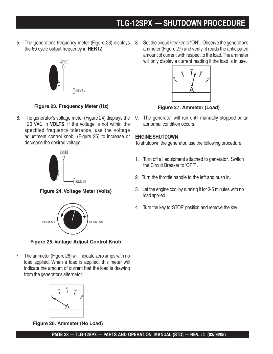 Multiquip operation manual TLG-12SPX Shutdown Procedure, Engine Shutdown 