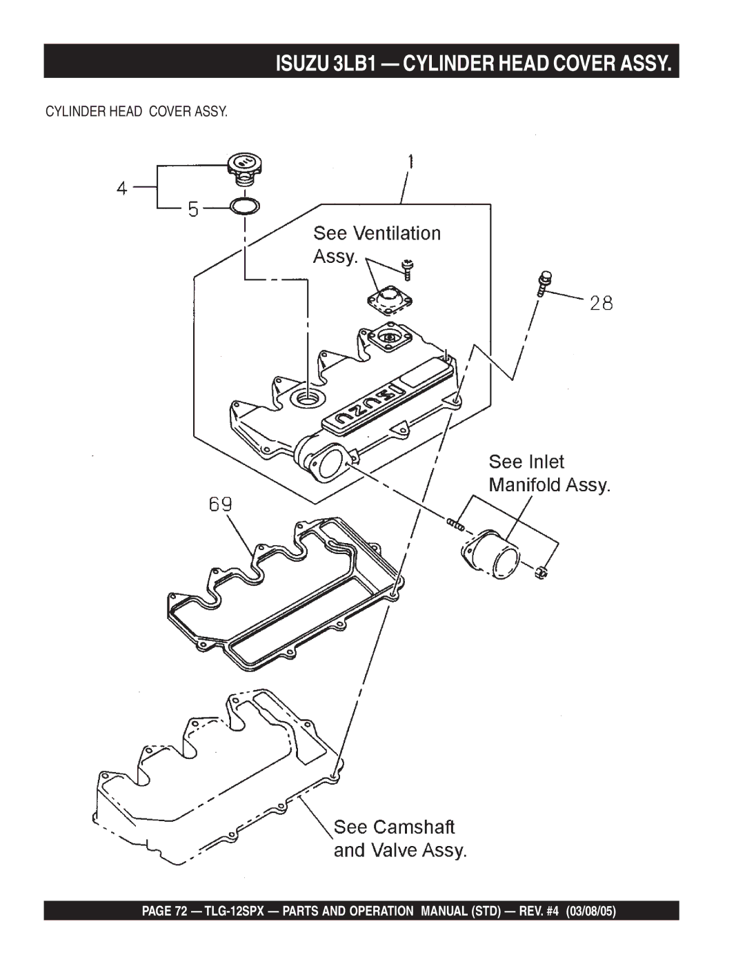 Multiquip TLG-12SPX operation manual Isuzu 3LB1 Cylinder Head Cover Assy 