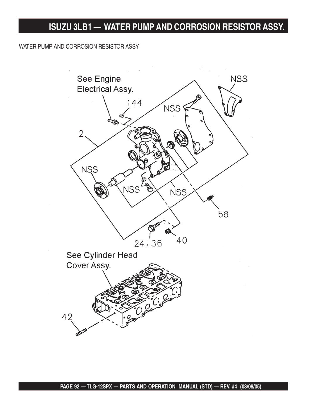 Multiquip TLG-12SPX operation manual Water Pump and Corrosion Resistor Assy 