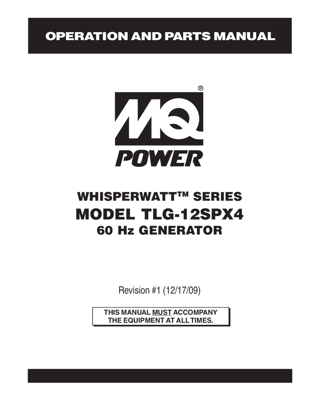 Multiquip operation manual Model TLG-12SPX4 