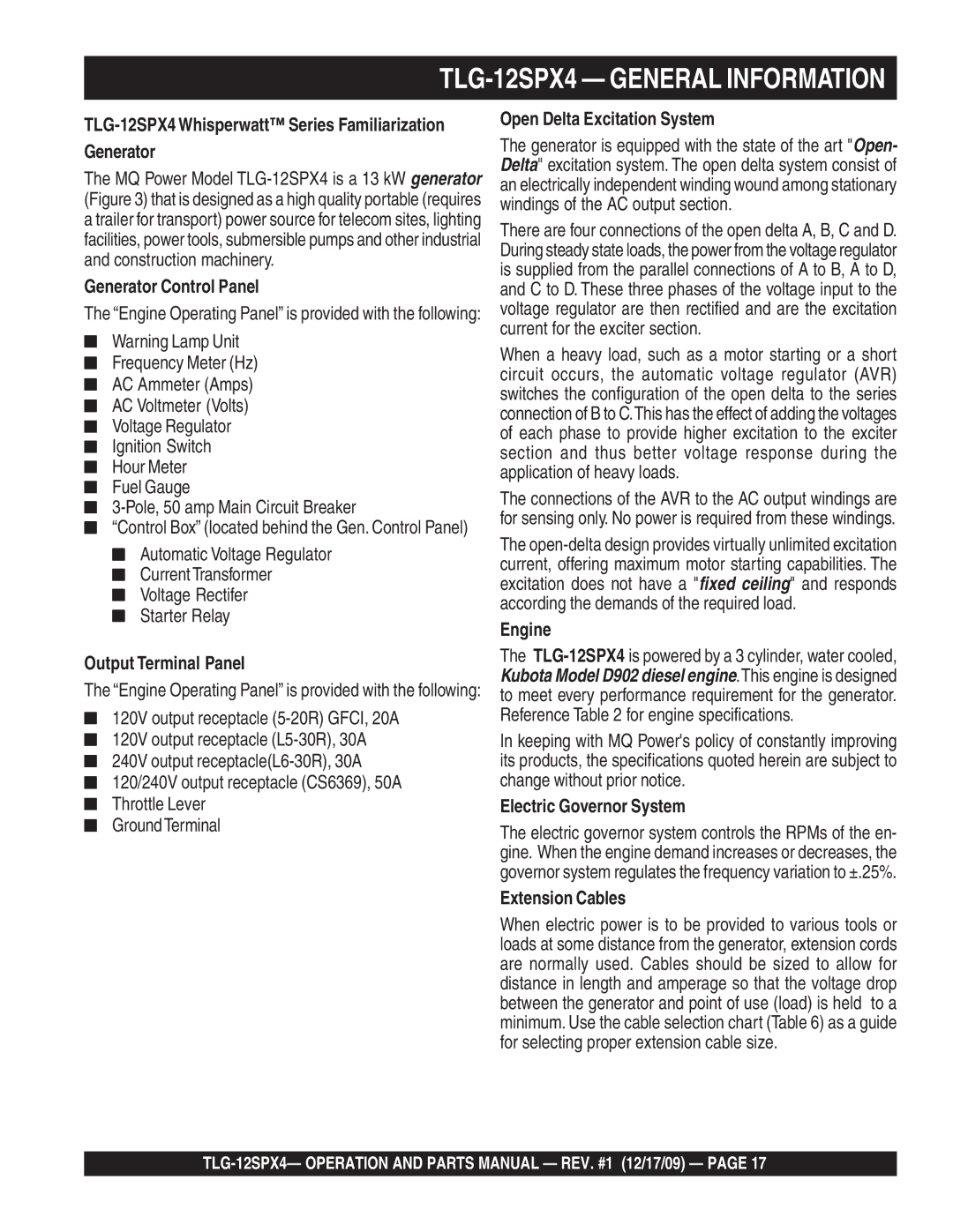 Multiquip operation manual TLG-12SPX4 General Information 