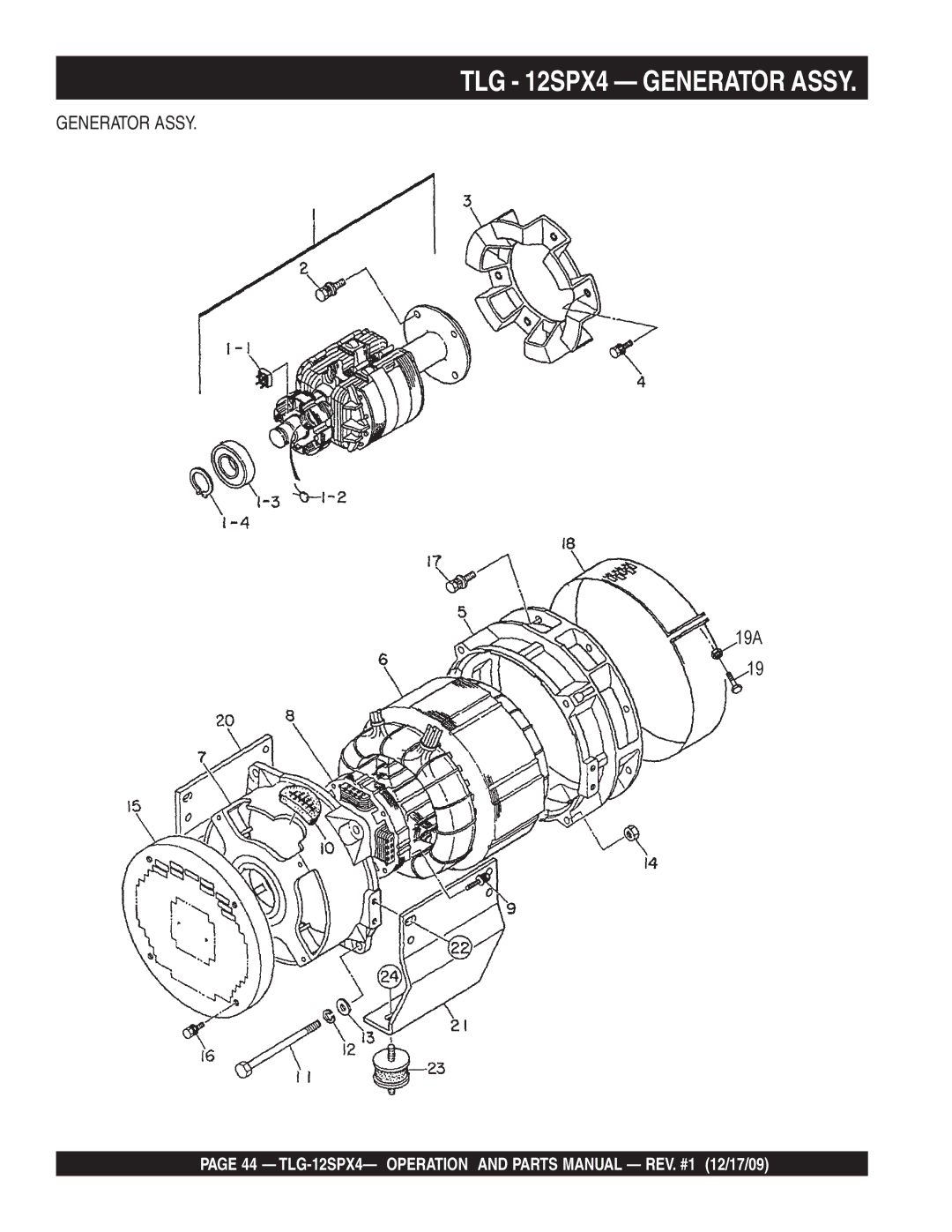 Multiquip TLG-12SPX4 operation manual TLG 12SPX4 Generator Assy 