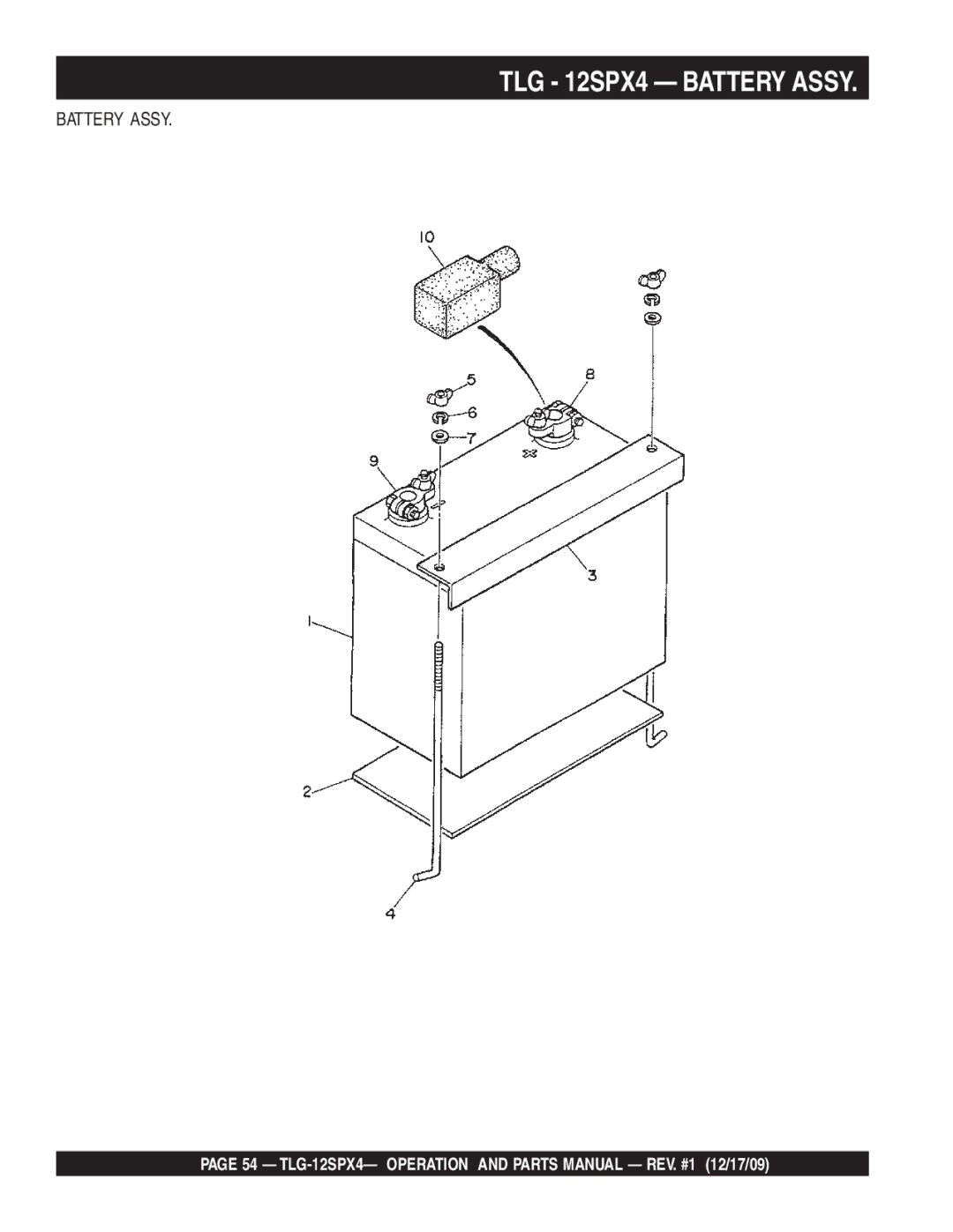 Multiquip TLG-12SPX4 operation manual TLG 12SPX4 Battery Assy 