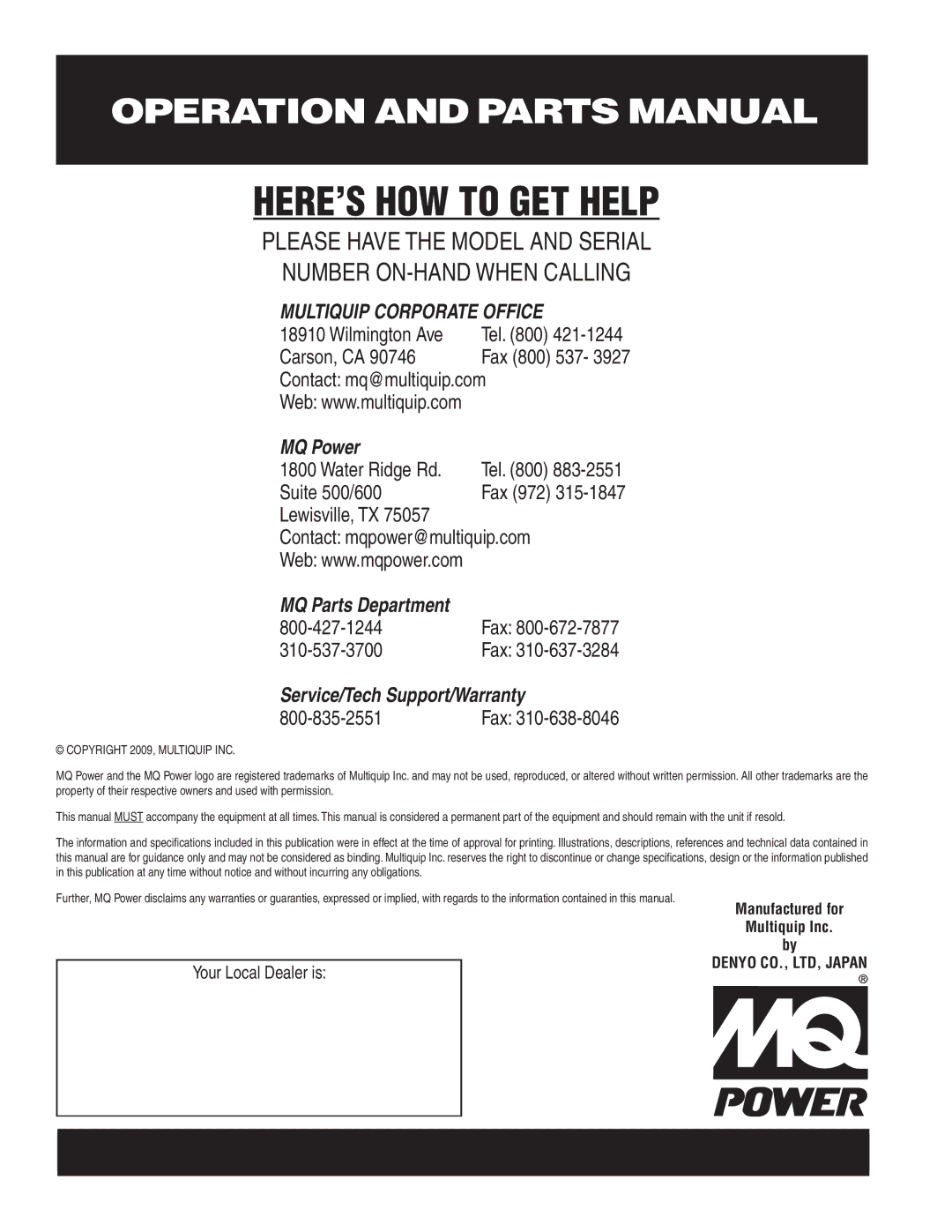 Multiquip TLG-12SPX4 operation manual HERE’S HOW to GET Help 