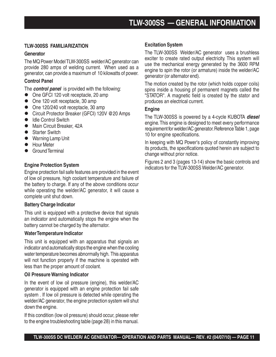 Multiquip operation manual TLW-300SS General Information 