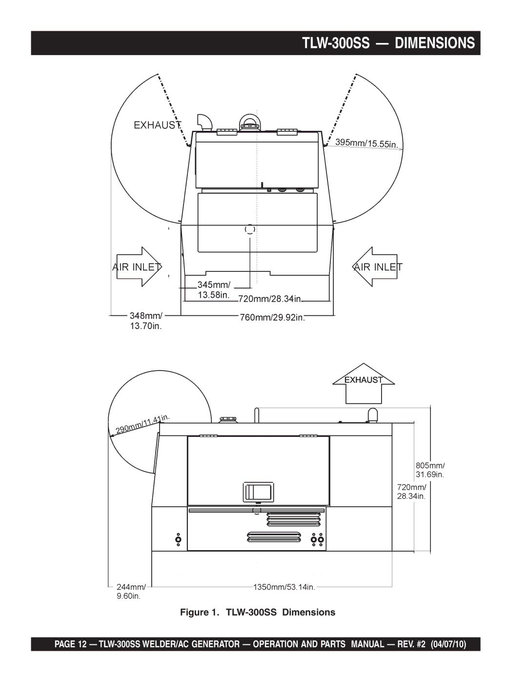 Multiquip operation manual TLW-300SS Dimensions 